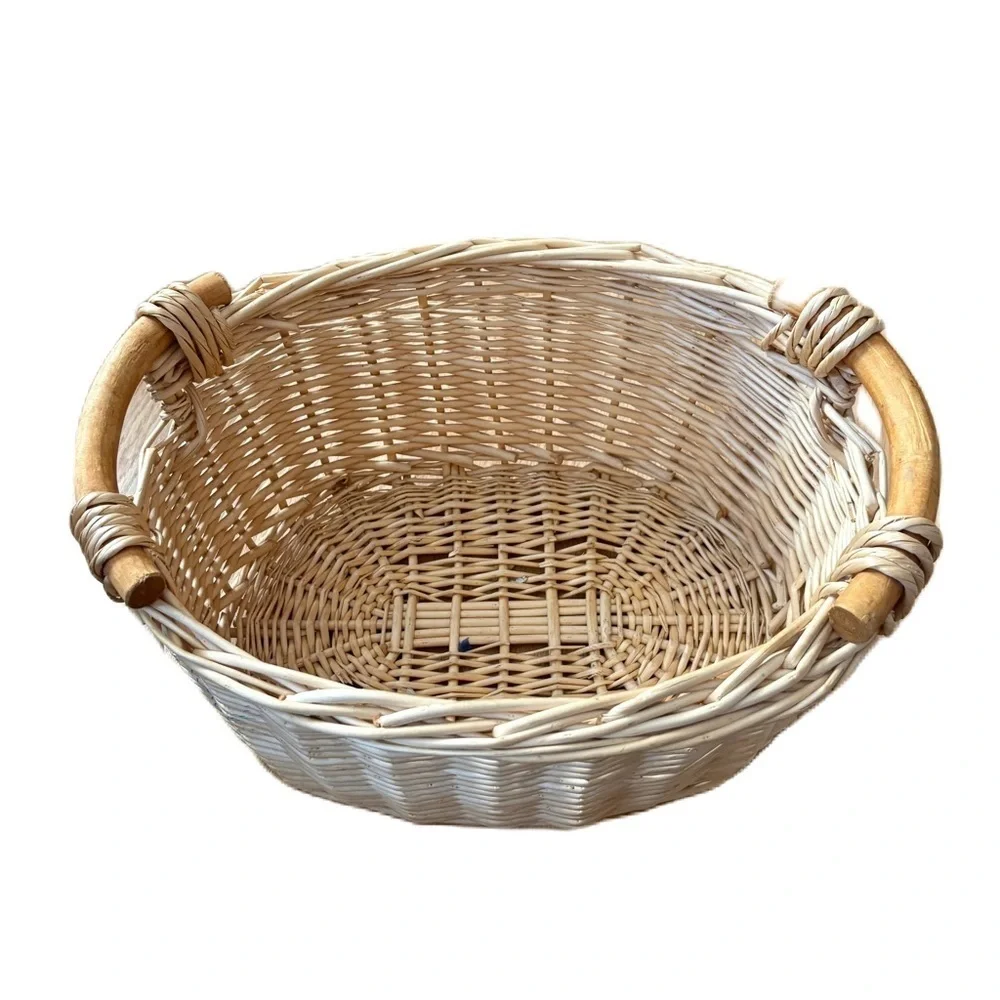 Natural Woven Basket with Wooden Handles Large Storage Tan